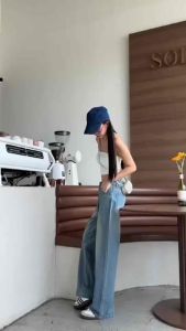 กางเกงยีนส์เอวต่ำทรงลิซ่า กระบอกใหญ่