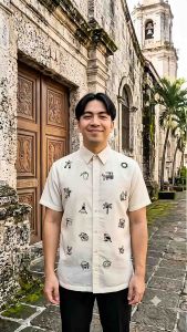 【 PREMIUM 】KULTURA - Modern Polo Barong Piña Jusilyn Short Sleeves Embroidery