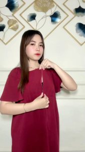 Daster Inara Dress Cringkle Airflow Lengan Kerut LD 120 Daster Busui Resleting Crinkle / Daster Midi Dress Inka Inara