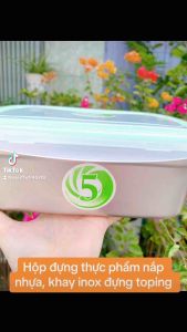 Combo 5 hộp đựng thực phẩm nắp nhựa - Khay inox đựng topping trà sữa thức ăn thực phẩm lưu trữ kho đông lạnh