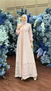 Aletta Dress Set Jilbab / Dress Pesta Lebaran Ceruty Motif Full Furing Lengan Panjang LD 110 cm muat hingga BB 68kg