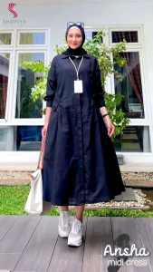 SF MIDI DRESS POLOS KARINA MIDI DRESS KATUN LINEN Dress gamis Katun TERLARIS BEST SELLER DRESS PROMO LAZADA BY SHOFIYA