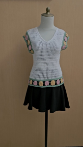 atasan wanita rajut jaring putih motif bunga lengan S M cewek MEWAH blouse remaja dewasa