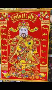 Liễn treo khánh treo Thần Tài Đến thư pháp câu đối đỏ ý nghĩa may mắn ngàu Tết size đại 70x120cm