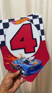 Partify HOT WHEELS Theme Customizable Happy Birthday Banner with Name Personalized Letter Banner with Free String Custom Bunting Backdrop Wall Decoration for Kids Boys Girls Party