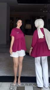 Moa Blouse Rempel Bahan Kaos - Atasan Basic Untuk Busui - Blouse Ruffle Bahan Kaos