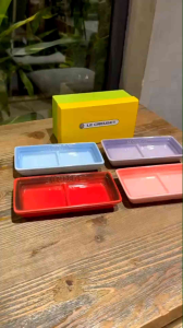 HỘP 4 Đĩa sứ Le creuset 2 ngăn 18cmx9cm chữ nhật dùng decor trang trí bàn ăn món ăn đĩa salad đĩa sushi