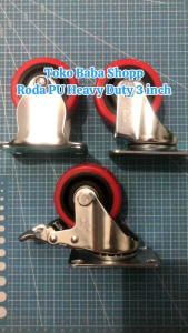 RODA PU MERAH 3 INCH VARIASI TIPE / RODA KASTOR DAN TROLI 3" HEAVY DUTY