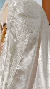 MUKENA SALMA JACQUAR PUTIH SENADA RENDA TILEU PENGANTIN