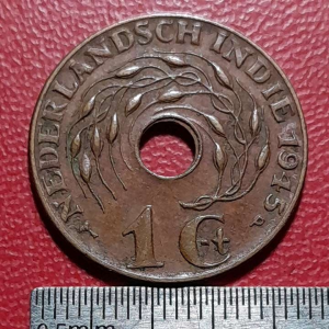 Koin Ned Indie Koleksi kuno 1 Cent Bolong Tahun 1945