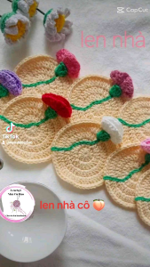 Đế lót cốc miếng lót ly lót tách trà thấm nước kiểu nhành hoa cẩm chướng thanh lịch cổ điển xinh đẹp dễ thương