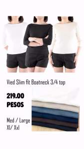 Vied By Mel Boatneck Ribbed 3/4 Body Fit Top
