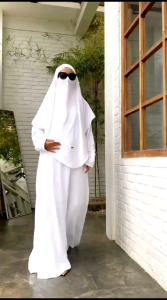 Fateema Abaya Gamis Set French Khimar Crinkle Airflow Premium/ Gamis Set Fk Umroh Haji/ Gamis Putih Umroh Haji