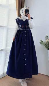 FATIHA | Madu Dress Katun Linen Aksen Bordir Lengan Panjang / Daily Casual Dress Busui