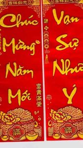 Decal liễn thư pháp câu đối chúc tết sẵn keo dán mặt sau trang trí Tết may mắn tài lộc