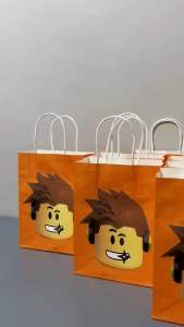 MaxinePartyCrafts 1PC Roblox Orange Theme Paper Loot Bags Birthday Gifts Size 15x8x21 cm