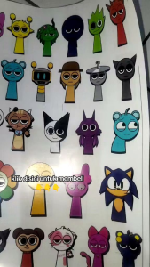 STIKER SPRUNKI ISI 31 PCS BAHAN ANTI AIR(VYNIL) 1 LEMBAR UKURAN 23X30