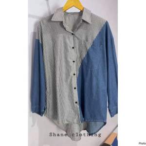 SHANE CLOTHING KEMEJA WANITA KOMBINASI DENIM LENGAN PANJANG BAHAN JEANS 678