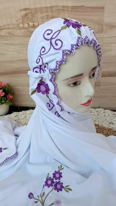 MUKENA DEWASA TERUSAN BAHAN KATUN MIKRO MOTIF ILALANG DASAR WARNA PUTIH