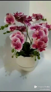 Bunga Anggrek Latex artifisial/tiruan 6 cabang dengan Pot Bola Vienna