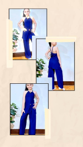 Angel-Bie Alfia Plain Coordinates for kids age 7-12 years old. Blue sleeveless jumpsuit with wide-leg pants.