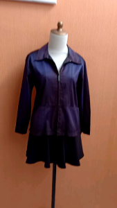 atasan jaket blazer wanita biru tua RODEO cewek L lengan panjang resliting depan
