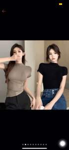 Áo crop top cổ lọ ngắn tay nhiều màu trơn thời trang