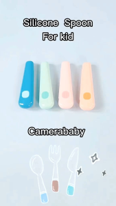 Camera ช้อนซิลิโคน แบบยาวและสั้นสำหรับเด็ก พร้อม กล่องเก็บ อ่อนโยนสำหรับเด็ก ผลิตจากซิลิโคนที่ปลอดภัย