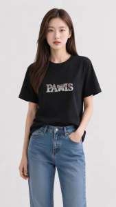 Áo Thun Nữ PARIS Đính Đá Cao Cấp – Form Rộng Hot Trend Vải Xược Co Giãn 2 Chiều Mềm Mát Freesize 40-65kg