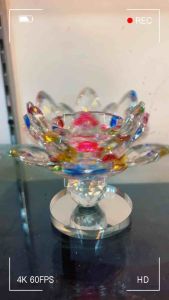 ฐานบัวคริสตัล เชิงเทียนดอกบัวแก้วคริสตัล รุ่นทรงสูงฐานบัวหมุนได้ ใส่เทียนได้ พร้อมส่งจากไทย