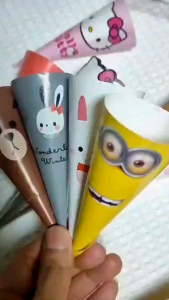 ปลอกโคนไอศครีม/ กรวย/โคนกระดาษสีเงิน/ทอง/มินเนี่ยนเหลือง/หนูน้อยหมวกแดง/หมีสีน้ำตาล/ลาย kitten สีชมพู/กระต่ายขาว