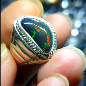 cincin batu black opal asli banten ring perak hm