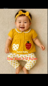Setelan Baju Tidur Piyama Anak Bayi Lengan Pendek Celana Panjang Kancing Depan 3-12 Bulan Motif Apel