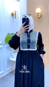 Yura MIDI Dress Kombinasi Mix Brukat // Dress Polos Rayon twill By.Raufa