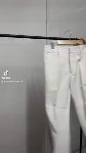 SALE ล้างสต๊อก ไม่ครบสี/ไซส์ <ลายริ้วตรง> กางเกงแสล็คขาเต่อ ลายทางตรง ล๊อตใหม่ไม่มีกระดุม ซ่อนตะขอ