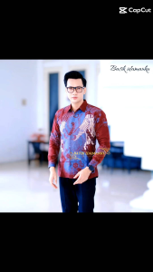 CAMAR maroon burgundy kemeja batik slimfit pria berlapis furing/ atasan kemeja pria formal dan kasual lengan panjang