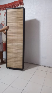 Venetian and Native Style Room Divider with Foldable Panels in Gray and Brown