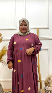 MIDI DRES POLKADOT RAYON PREMIUM JUMBO MUAT BB 120 KG TERBARU GAMIS SUSUN RAYON SUPER TEBAL