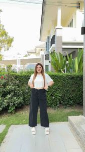 กางเกงยีนส์สาวอวบ บิ๊กไซส์ขากระบอกเอวสูง พรางหุ่น สีดำ ผ้าไม่ยืด