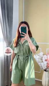 CJ FASHION - JUMPSUIT #2255 ADELINE CARGO SHORT JUMPSUIT LINEN PREMIUM