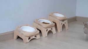 LP195 โต๊ะวางชามอาหารสัตว์เลี้ยง แมว หมา เกรดพรีเมี่ยม ดีไซน์สวย น่ารัก มินิมอล ทำจากไม้เกรด A เคลือบกันน้ำ กันเชื้อรา