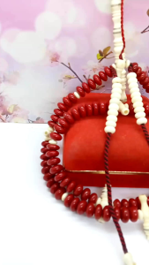 Tasbih Tijani Batu Marjan Merah Kombinasi Tulang Kerbau