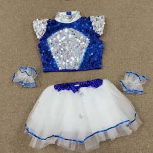 READY STOCK Kids Girls Sequin Jazz Dance Costume Silver Gold Blue Stage Performance Concert Kindergarten Outfit