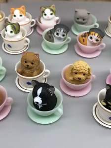 Mô hình Chó mèo ngồi trong cốc - Set 8 mô hình mèo con cún cưng Dog Cat tiểu cảnh trang trí decor bàn làm việc học tập