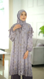 BY TULUS SIGNATURE ONESET HIJAB | SETELAN TUNIK MOTIF JUMBO CELANA KULOT HIJAB PRINTING CERUTY LD 120