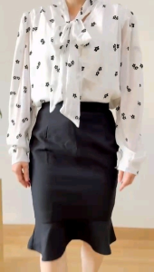 ●ECLAIRE● 0IS Kemeja Sifon Leher Pita Lengan Panjang Longsleeves Motif Flower Bunga Floral Korea Kerja Kantor Kasual Yerita Import