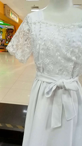 DRESS SCUBA MIDI BAHAN SCUBA TEBAL MIX TILE BROKAT LEHER V LEHER KOTAK WARNA PUTIH SIZE STANDAR L LD 93 PANJANG 95 BAHAN ELASTIS LD 90 FIT L COCOK UNTUK BAJU PESTA DAN BAJU NATAL IMLEK BAJU SIDI DRESS SCUBA TILE