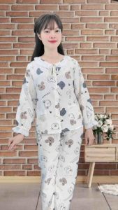 Bunnysky- đồ bộ mặc nhà nữ mẫu thu đông tay dài quần dài hoạ tiết siêu cute