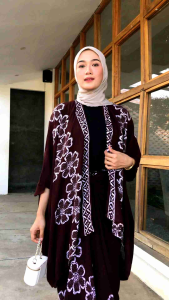 OUTFIT OUTER SIMPLE MAROON KEMBANG TELON ONE SET BATIK WANITA