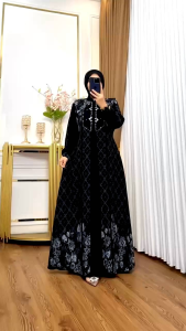 Gamis Premium Ori Desta #2 Mudra Collection | Royal Black Mix Dischase Payet | Dress Muslim Wanita Elegan